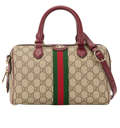 Medium Ophidia Boston, &pound;795, Handbags, Beige/Burgundy, Canvas/Leather, Front view